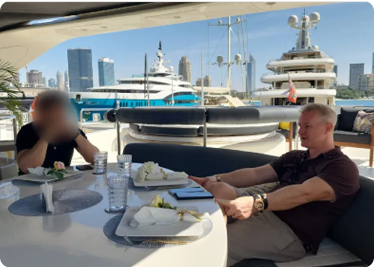 Jeremy with a man on Azimut superyacht